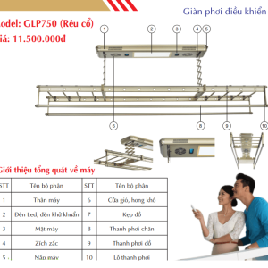 Giàn Phơi Điện Tử điều khiển Hòa Phát Star GLP-750 Rêu
